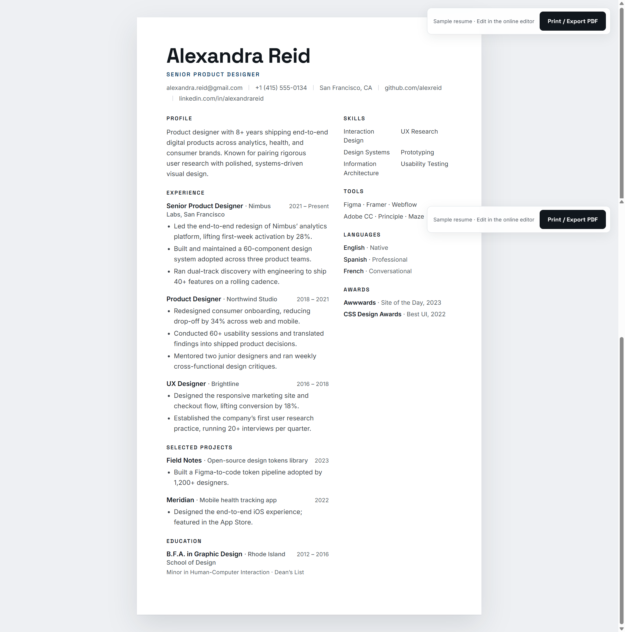Modern Two-Column Resume Template — Editable A4 CV